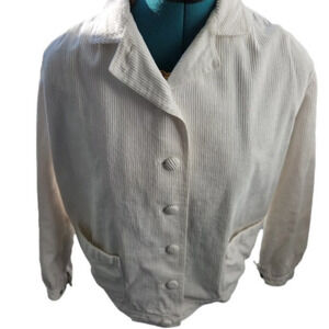 P073. Vintage White Corduroy Vest and Bomber Jacket Set |L